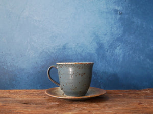 Deep Blue -  Natural Speckled Coffee Cup and Saucer - I