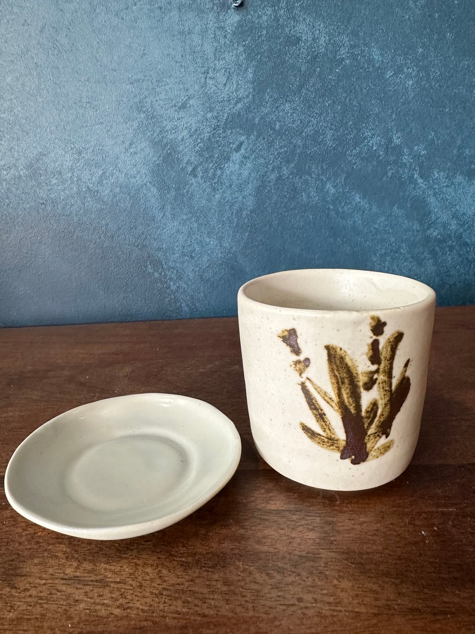 Japanese Cup with Saucer ,Bamboo Hand Painted