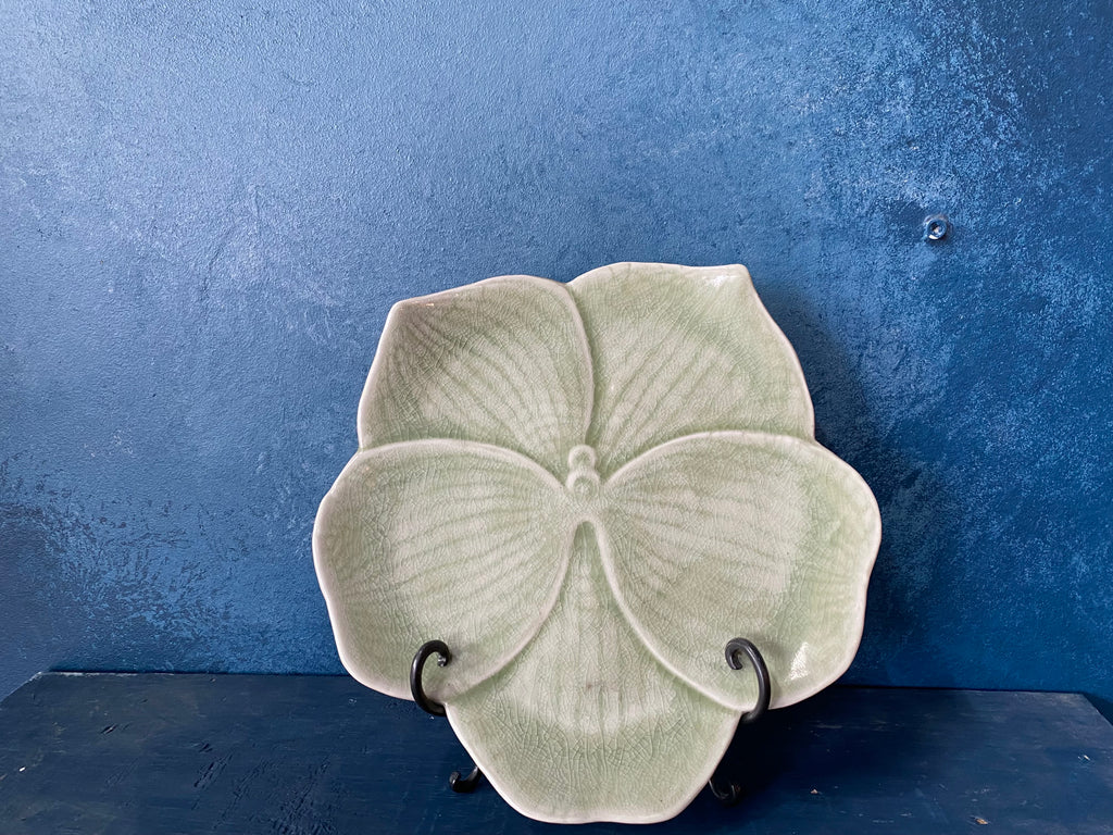 Orchids Celadon Glazed Plate Set - handcrafted pottery