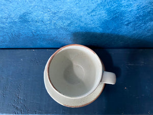 Set Cup With Saucer and Spoon, White, Speckled, Rough, Handmade