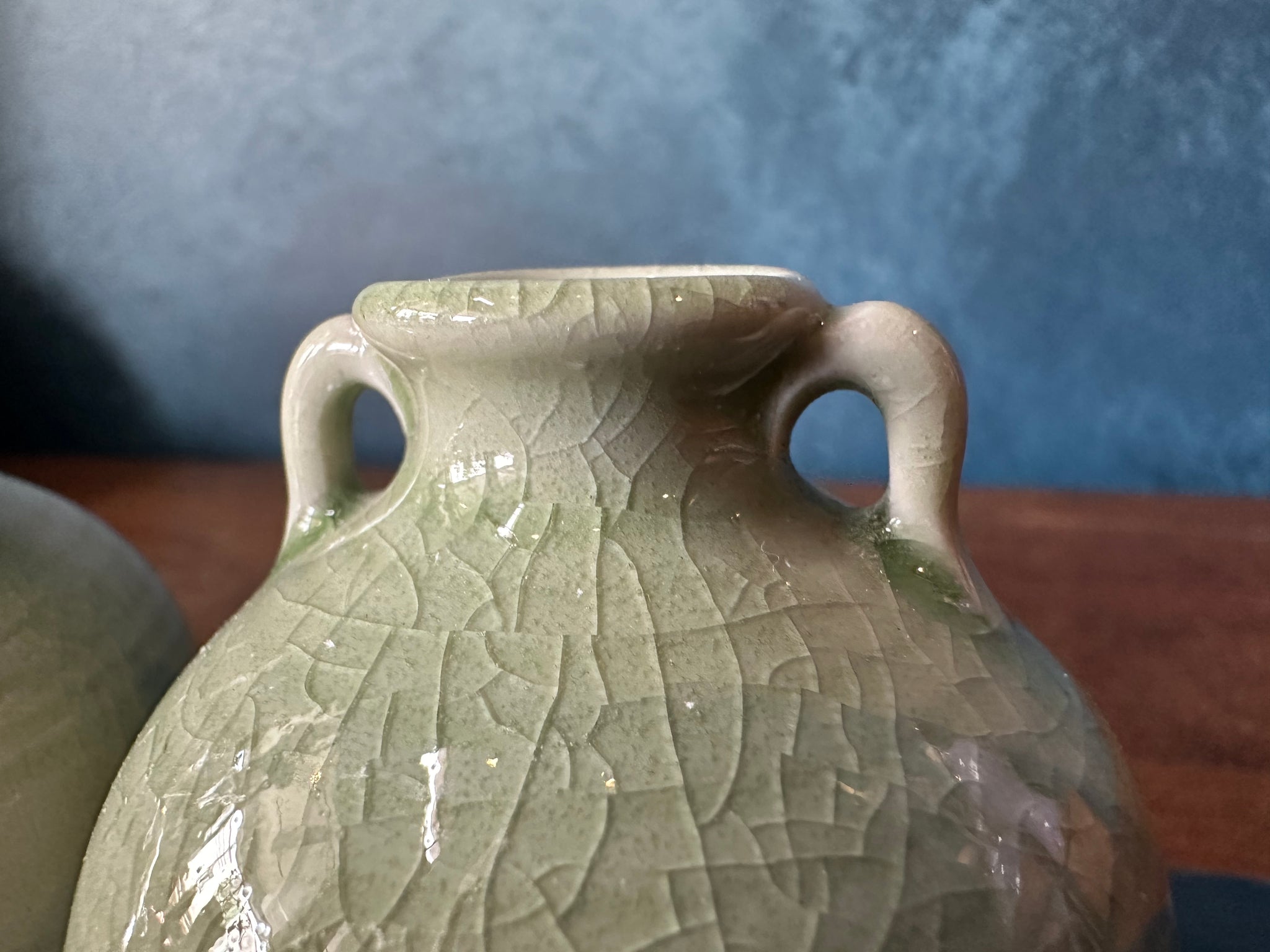 Green Celadon Small Vase - 2 handles