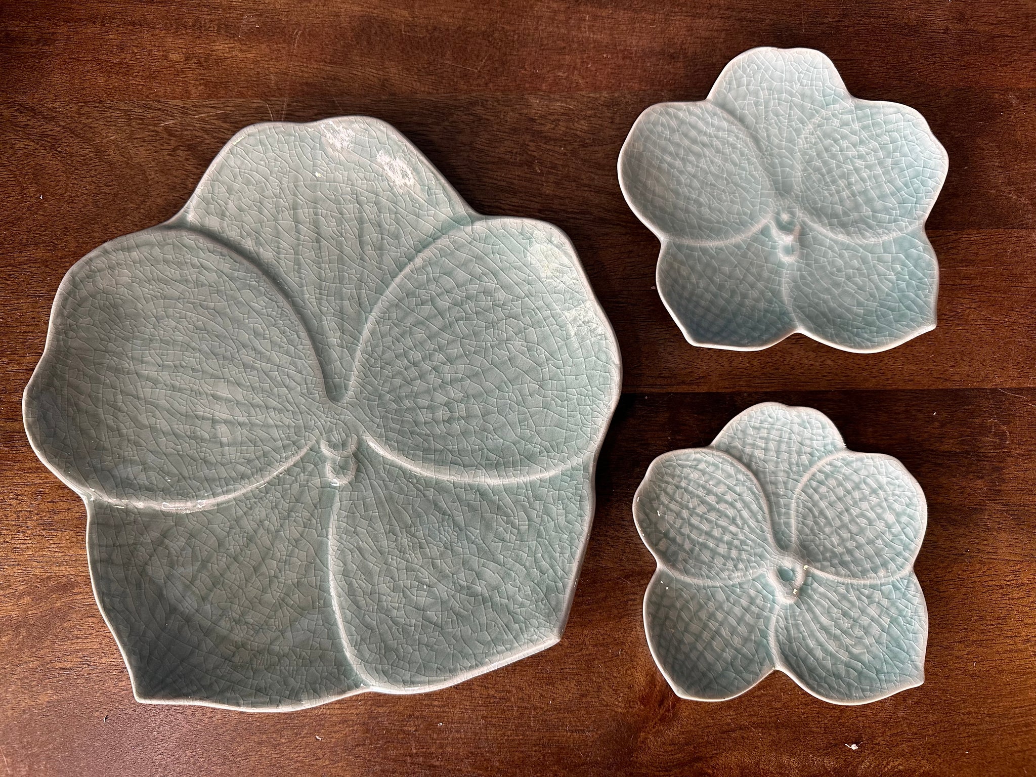 Orchids Celadon Plate, Handmade
