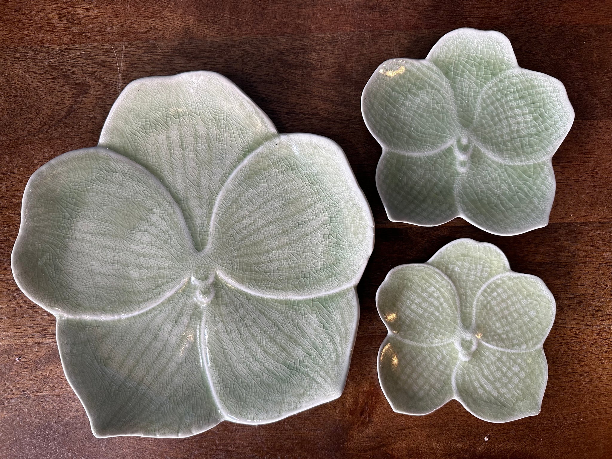Orchids Celadon Plate, Handmade