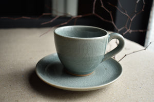 Green Celadon Espresso Cup + Saucer  - I