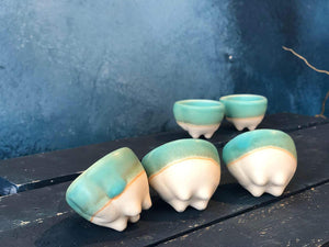 Tiny Ramekin, Turquoise, Rough at Bottom, Elephant Feet, Handmade