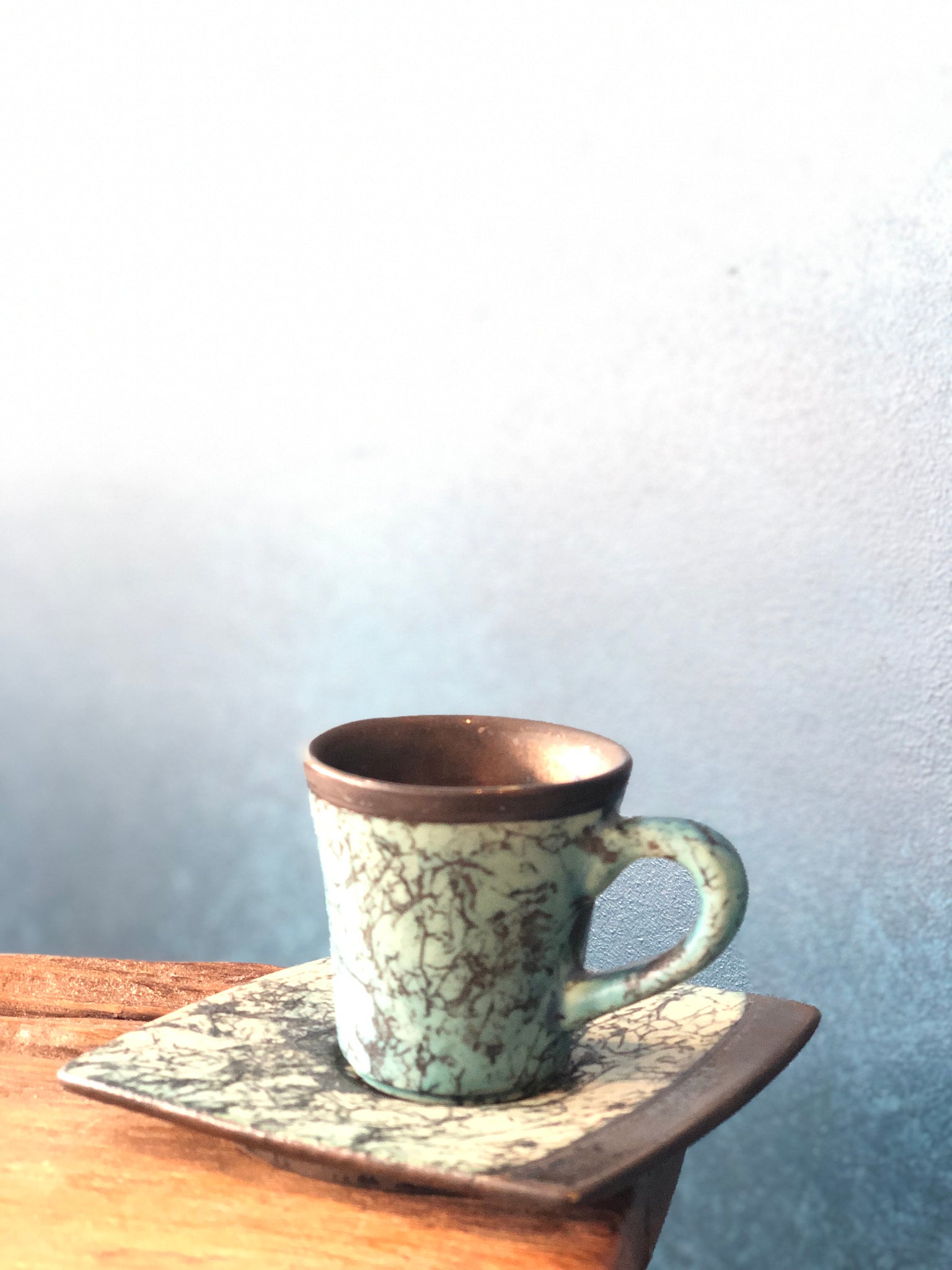 Espresso Cup with Saucer, Unique Style, Rustic Rim Inside, Handmade