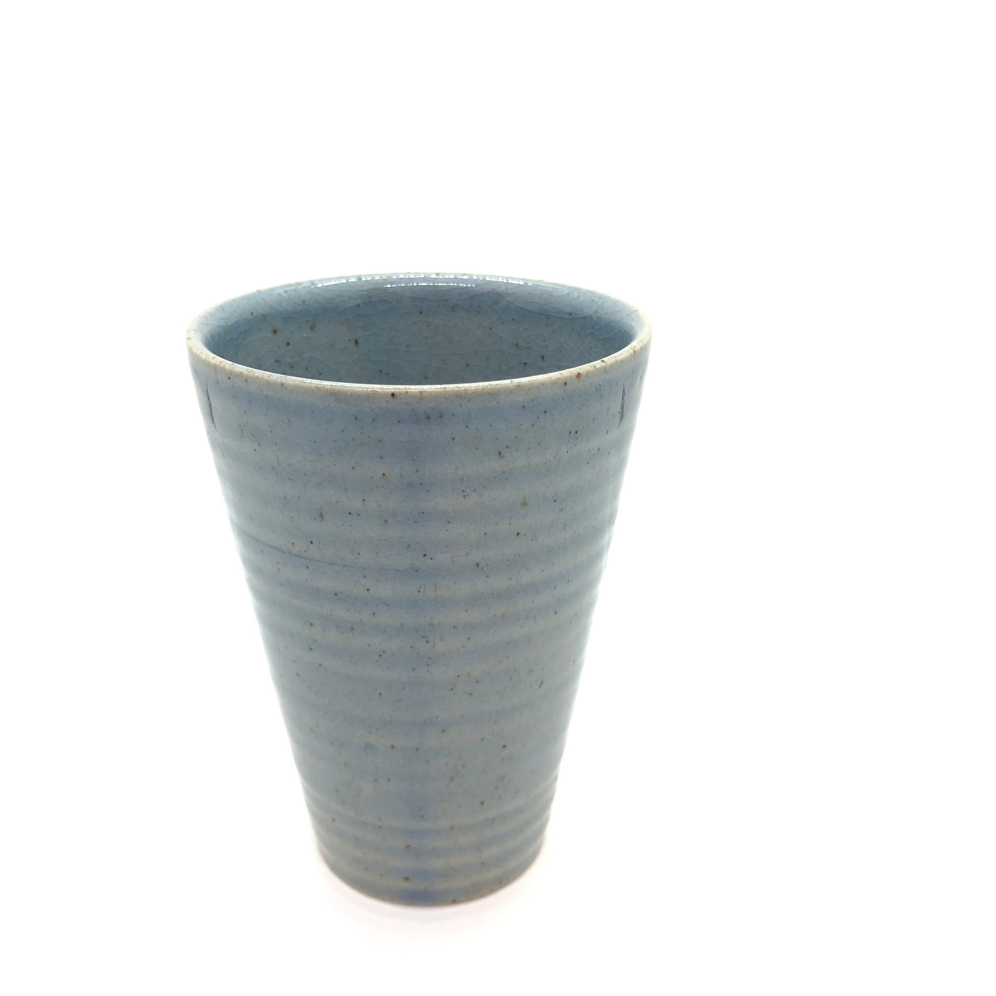 Blue Funnel Mug, Textured Spiral Encircling Mug Exterior, Glossy Cracked Pattern, Slightly Speckled, Handmade