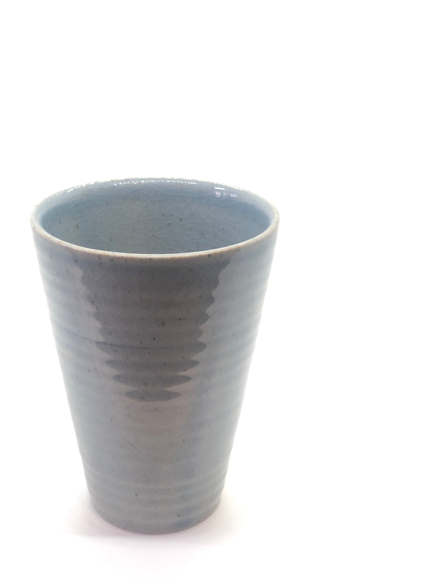 Blue Funnel Mug, Textured Spiral Encircling Mug Exterior, Glossy Cracked Pattern, Slightly Speckled, Handmade