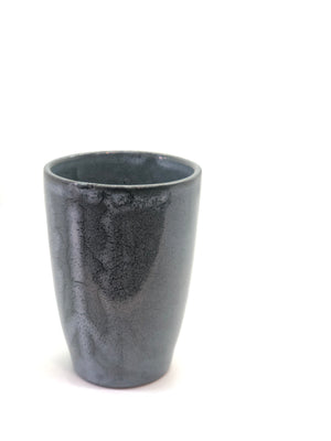 Glossy Tall Mug, Shades of Grey and Olive Green, Cracked Lines, Speckled, Textured Spiral Interior, Dark Olive Rim, Handmade