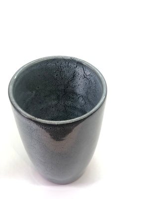 Glossy Tall Mug, Shades of Grey and Olive Green, Cracked Lines, Speckled, Textured Spiral Interior, Dark Olive Rim, Handmade