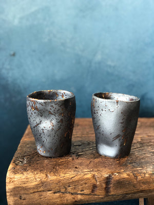 Brown-Silver, Uneven Shape Mug, Handmade