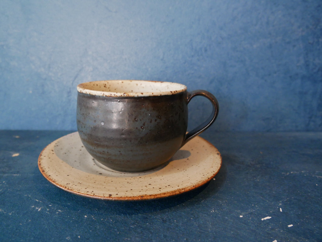 Deep Blue Natural Speckle Coffee Cup and Saucer - II