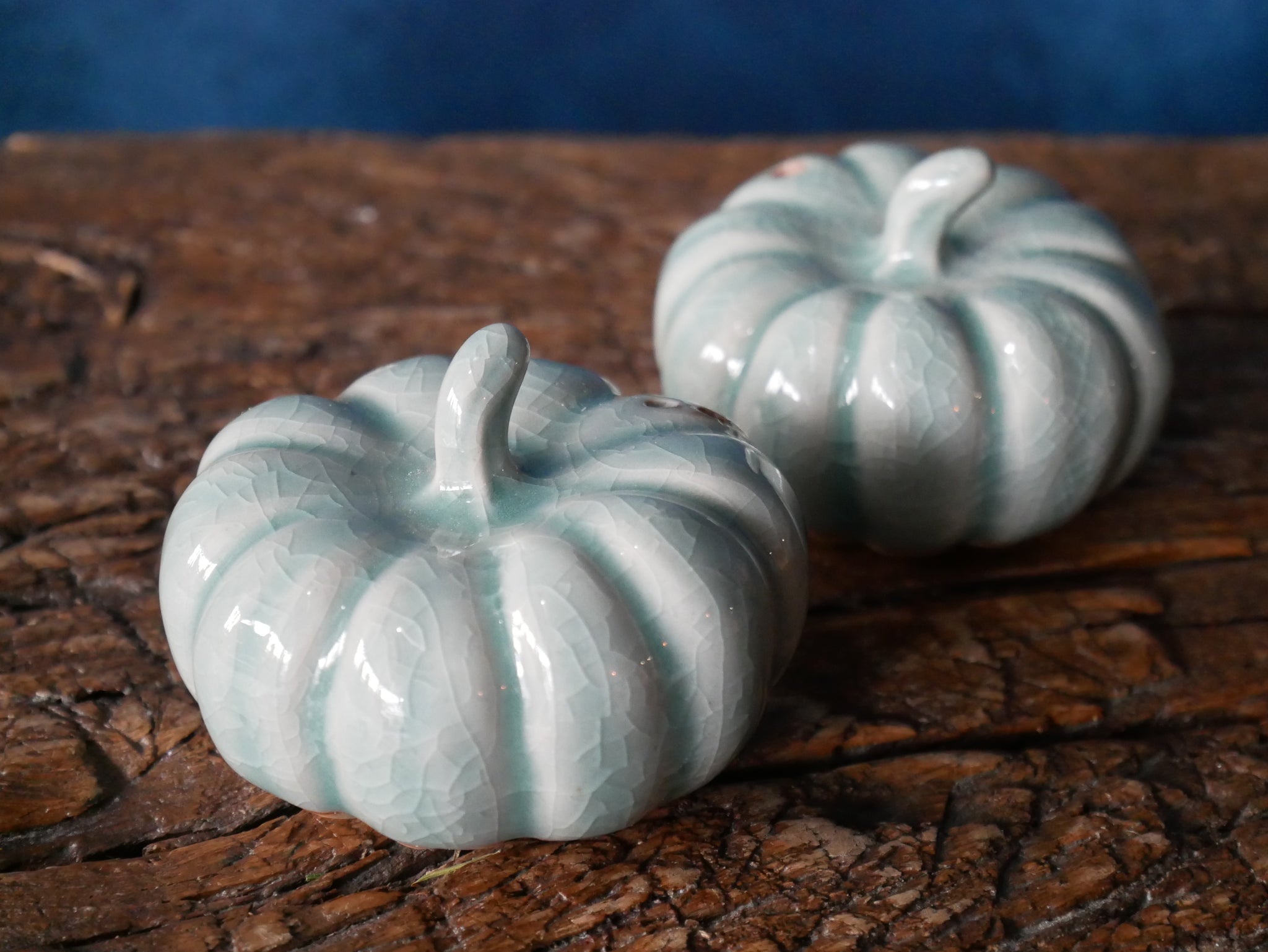 A set of Blue Celadon Salt and Pepper Pumpkins (set of 2 pcs)