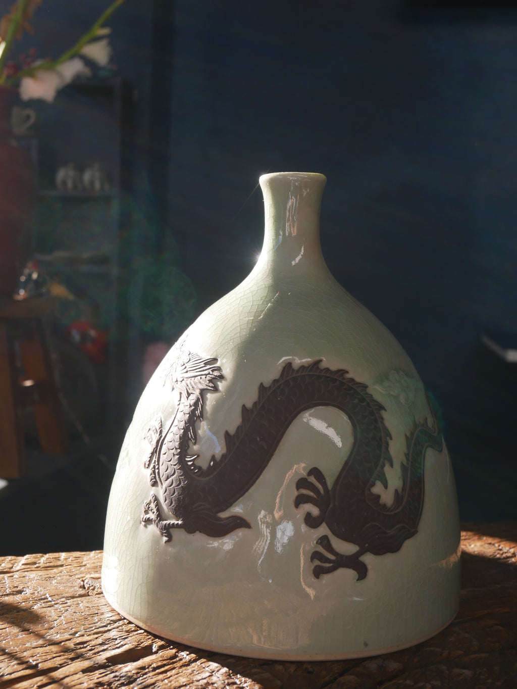 Green Celadon Vase - Black Dragon - II