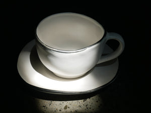 Free form / uneven Coffee set - White - black rim