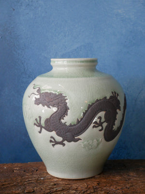 Green Celadon Vase - Black Dragon - I