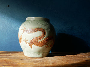 Green Celadon Vase - Brown Dragon