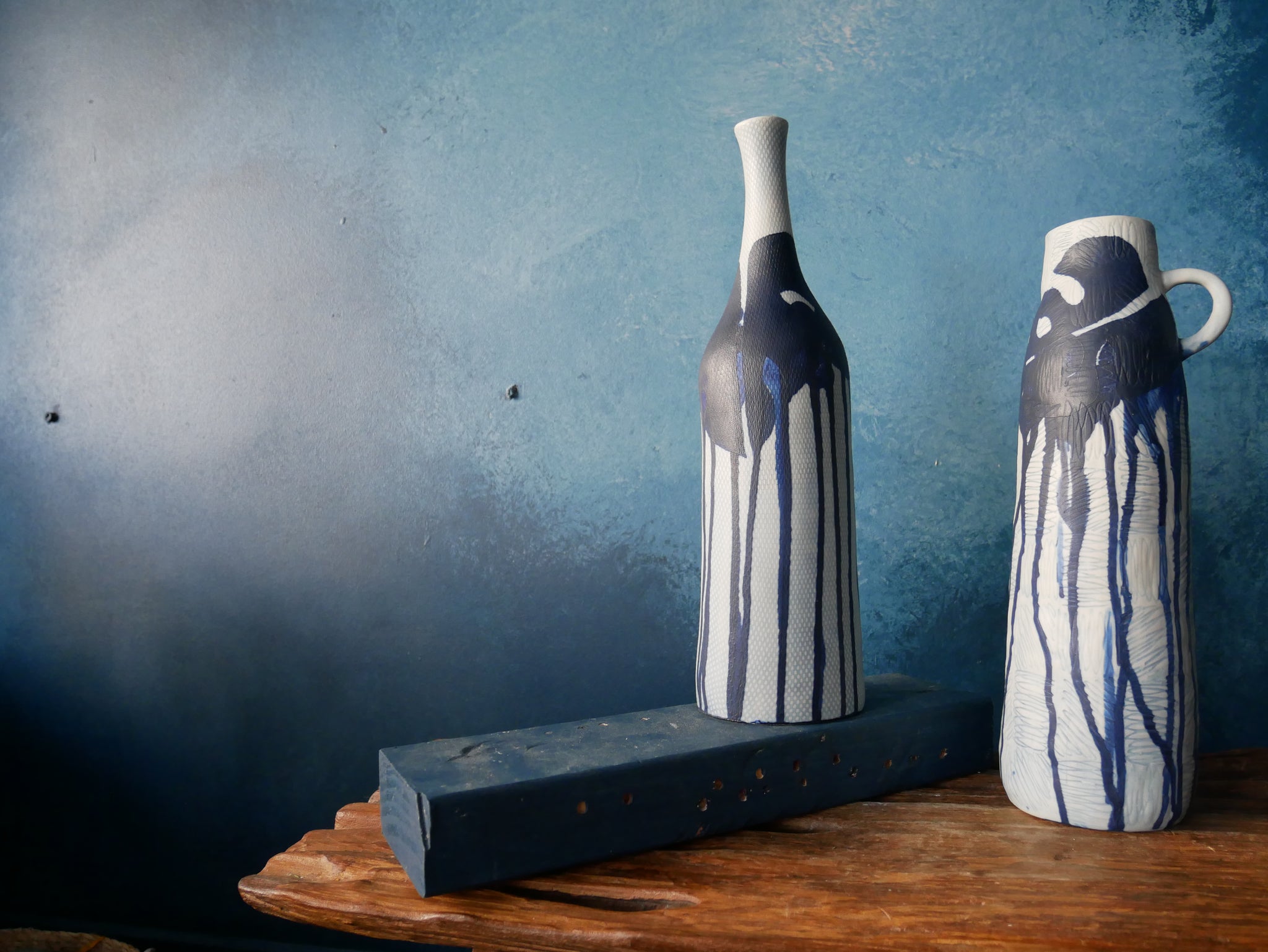 Bottle Vase - Blue white Pattern