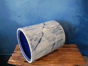 Large Stool / glazed / painted / line / blue stool