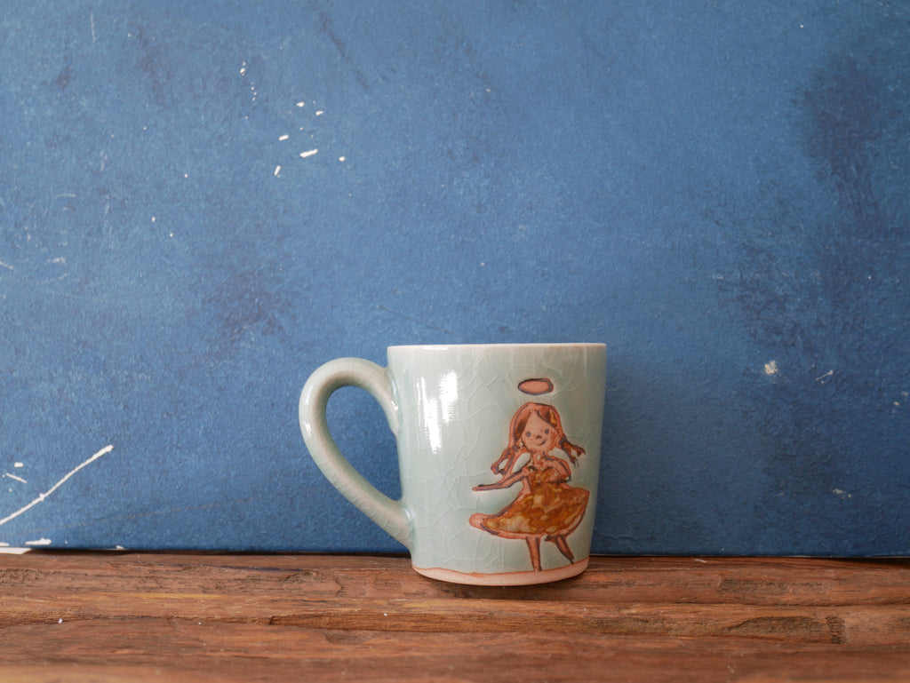 Green-blue celadon glazed | Hand-drawn | Pretty girl - Mug