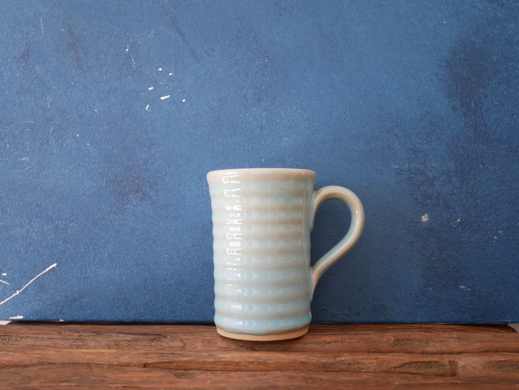 Blue celadon mug with handle