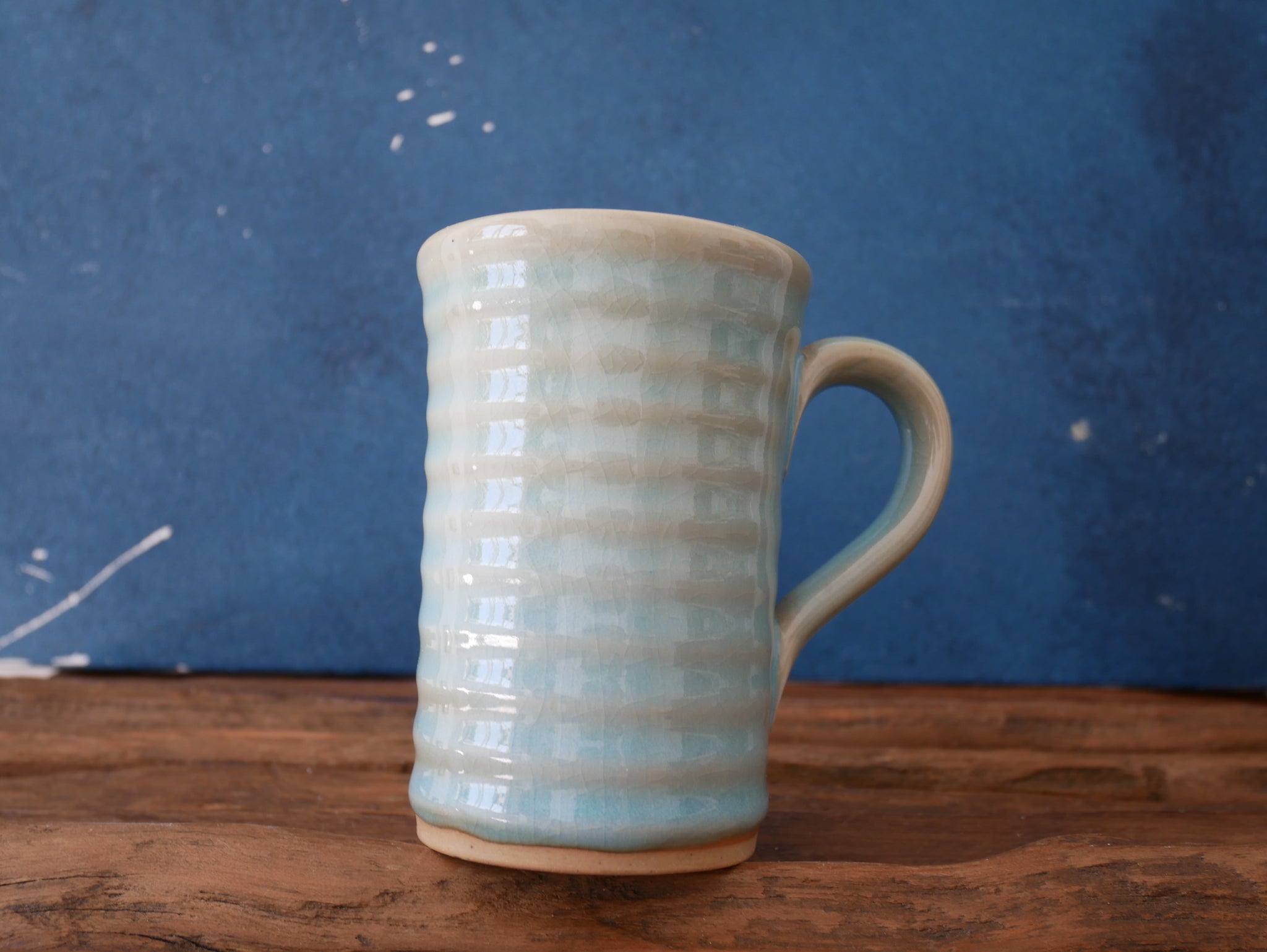 Blue celadon mug with handle