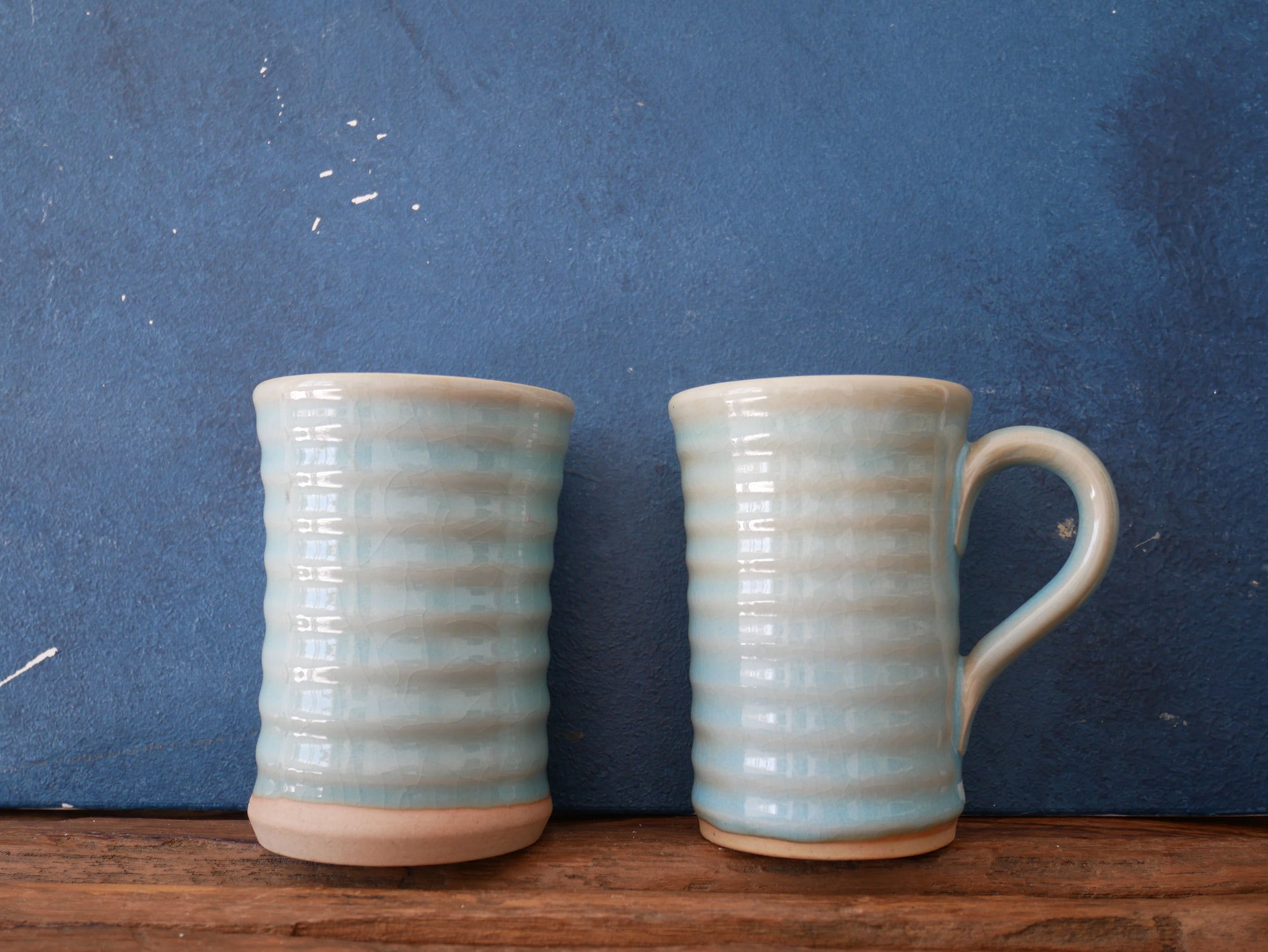 Blue celadon mug with handle