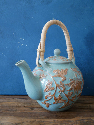 Green-Blue Celadon | Handcraft | Floral - Tea pot