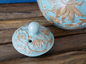 Green-Blue Celadon | Handcraft | Floral - Tea pot