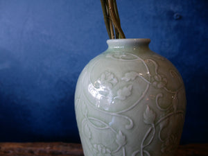 Green Celadon | Hand-drawn | Floral | Bas-relief - Vase