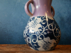 Purple and deep blue | Floral pattern - vase with handles